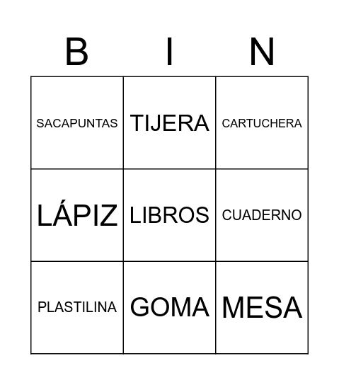 ÚTILES ESCOLARES Bingo Card