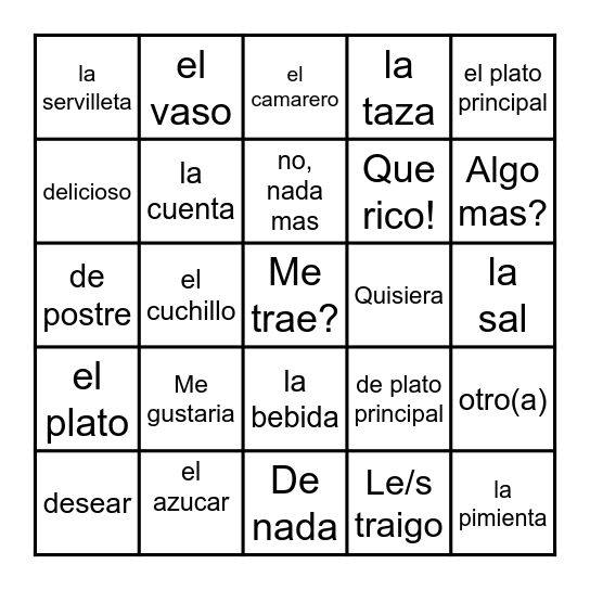 En El Restaurante Bingo Card