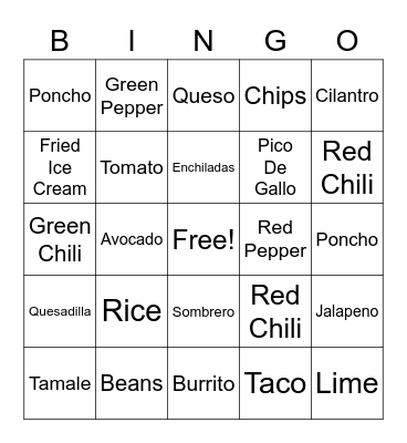 Fiesta Bingo Card
