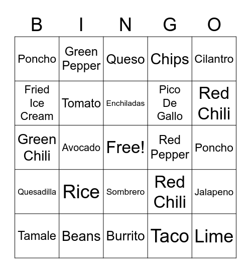 Fiesta Bingo Card