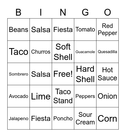 Mexican Fiesta Bingo Card