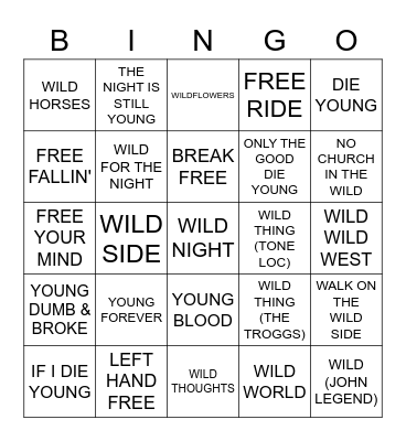 Young, Wild & Free Bingo Card