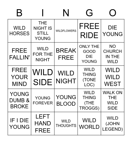 Young, Wild & Free Bingo Card