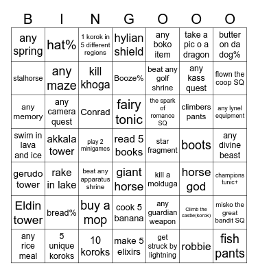 Breath of the wild Breath of the Wild Breath of the Wild Breath of the Wild Breath of the Wild bingo lockout Breath of the Wild Bingo Card