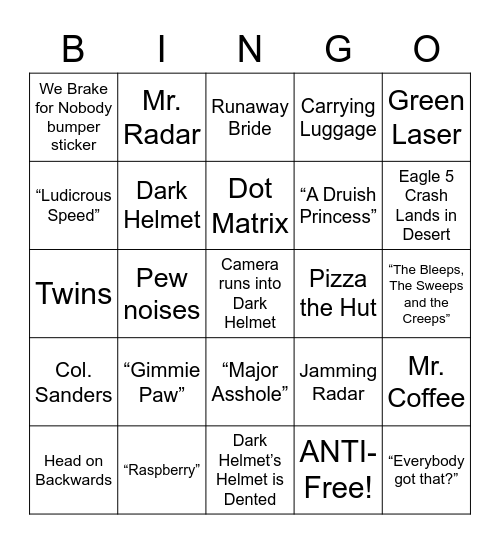 SpaceBalls Round 1 Bingo Card