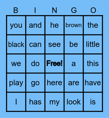Sight Words Bingo Card