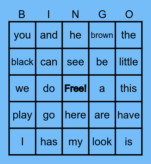 Sight Words Bingo Card