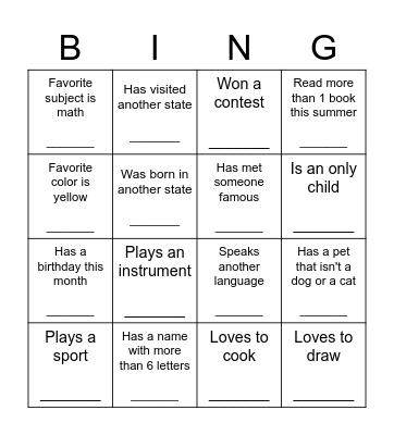Human Scavenger Hunt Bingo Card