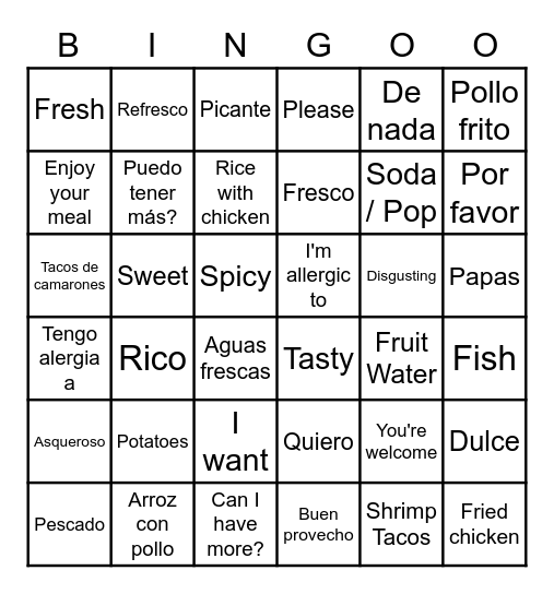 6.4-6.8 Food Time Bingo Card