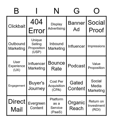 Marketing Bingo Card