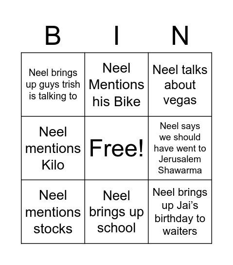 Maia’s Neel Bingo Card