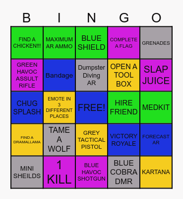 Fortnite Chapter 4 Season 2 Bingo Card