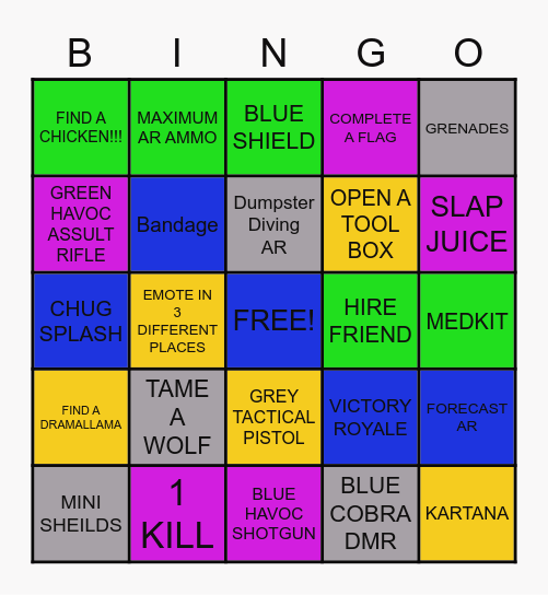 Fortnite Chapter 4 Season 2 Bingo Card