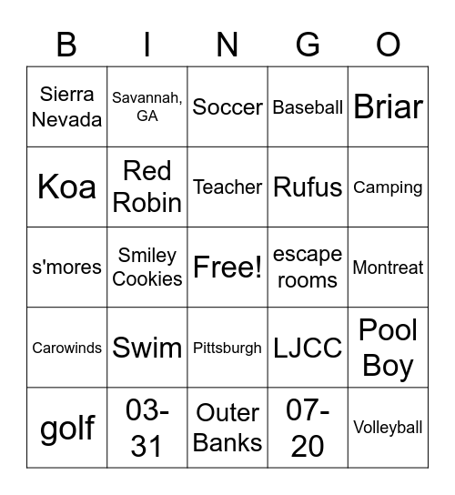 Caleb and Tiffany Bingo Card