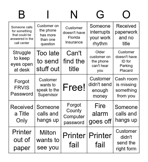 Mail Order Bingo Card