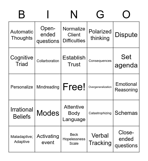 CBT Bingo Card