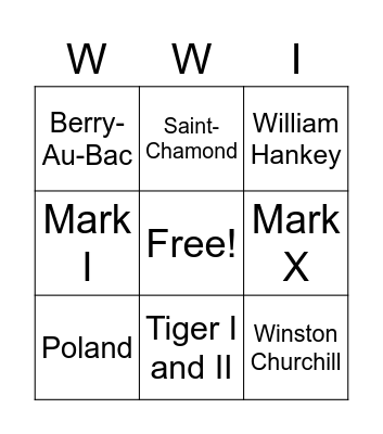 Tank Bingo Card