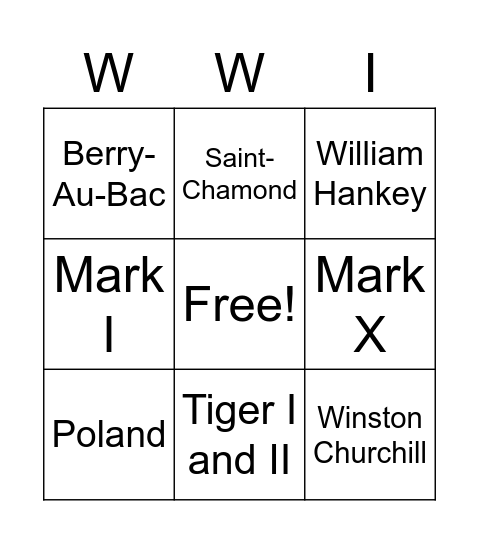 Tank Bingo Card