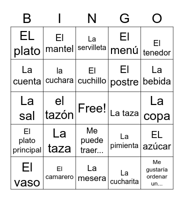 EN EL RESTAURANTE Bingo Card