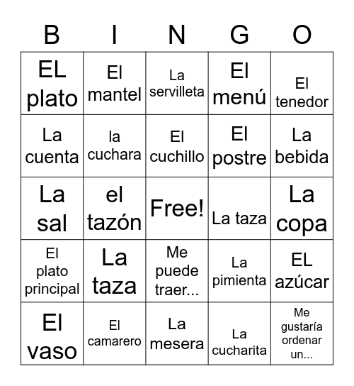 EN EL RESTAURANTE Bingo Card