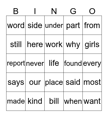 Spelling List 15 Bingo Card