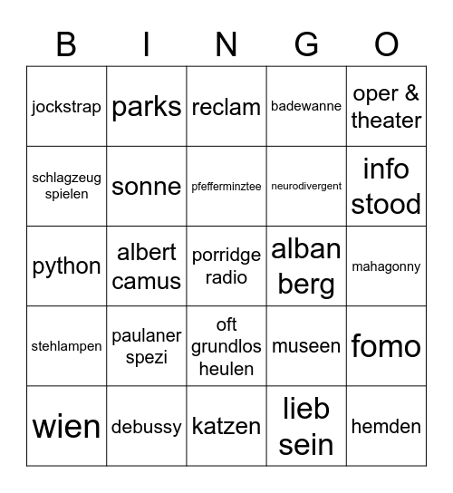 taliussy Bingo Card