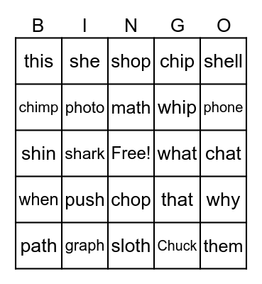Digraph Bingo! Bingo Card