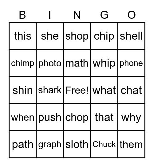 Digraph Bingo! Bingo Card