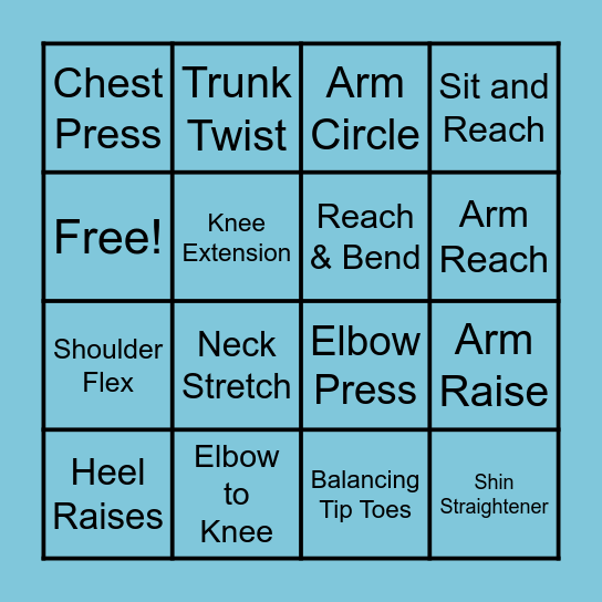 Chair Exercise Bingo! Bingo Card