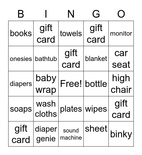 Baby Gift Bingo Card