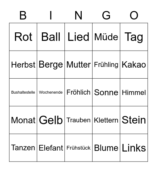 Wiederholung Bingo Card