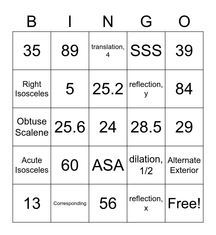 Unit 1 Review Bingo Card