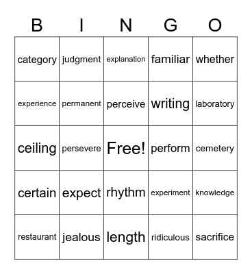 Untitled Bingo Card