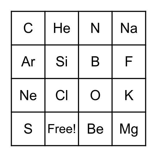 Atomic Bingo Card
