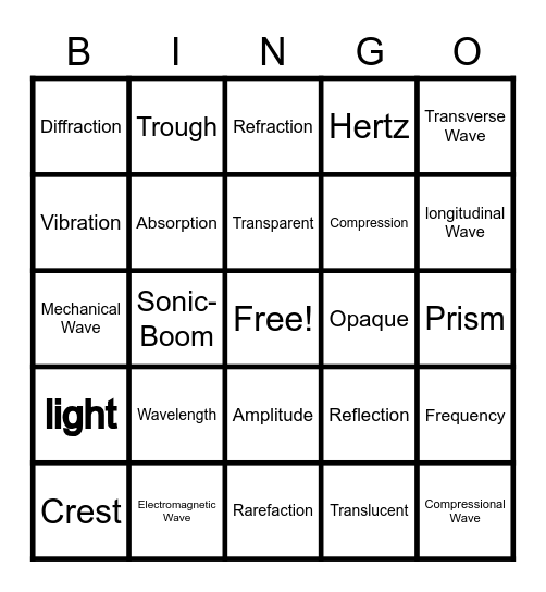 Light & Sound Bingo Card