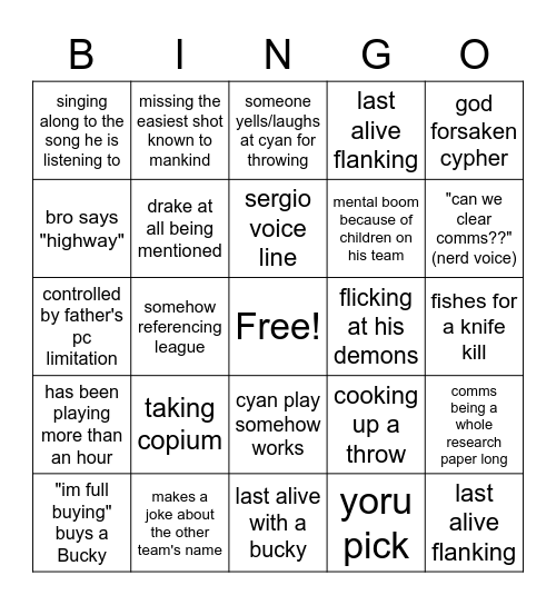 Cyan Bingo V.2 Bingo Card