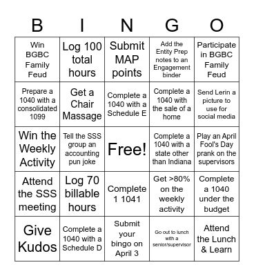 BGBC Bingo - Weeks 11 & 12 Bingo Card