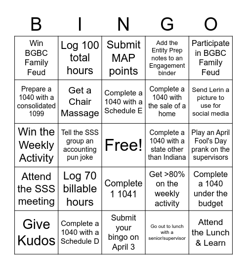 BGBC Bingo - Weeks 11 & 12 Bingo Card