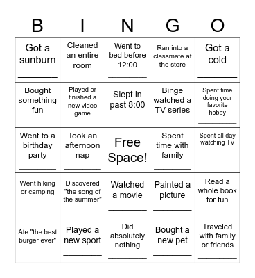 Classmate Spring Break Bingo Card