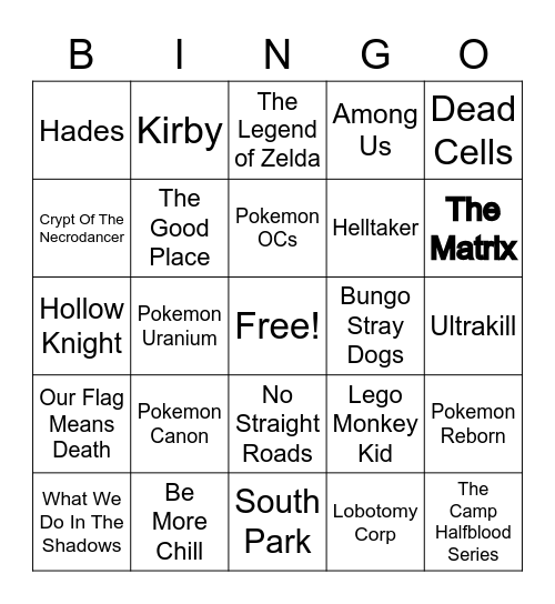 Multiverse RP Universes Bingo Card