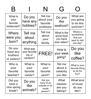 Conversation Bingo Card