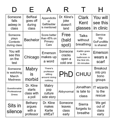 March 20-24 Bingo Card