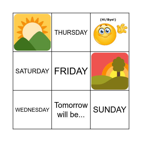 I giorni della settimana (Days of the Week) Bingo Card