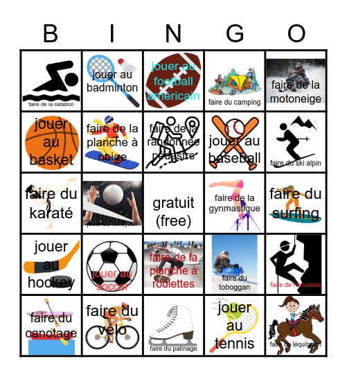 Les sports avec images Bingo Card