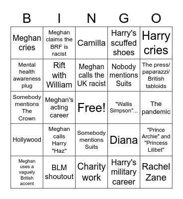 Harkles Interview Bingo Card