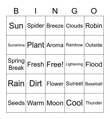 Welcome Spring Bingo Card