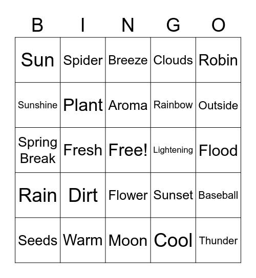 Welcome Spring Bingo Card