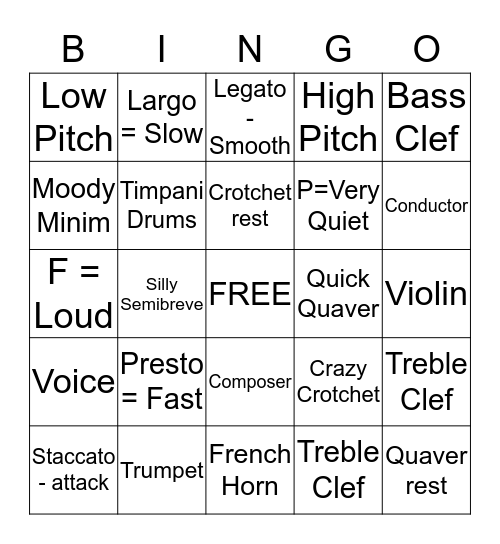 Music Bingo Card