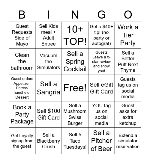 The Back Nine Server Bingo! Bingo Card