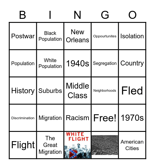 White Flight Bingo Card